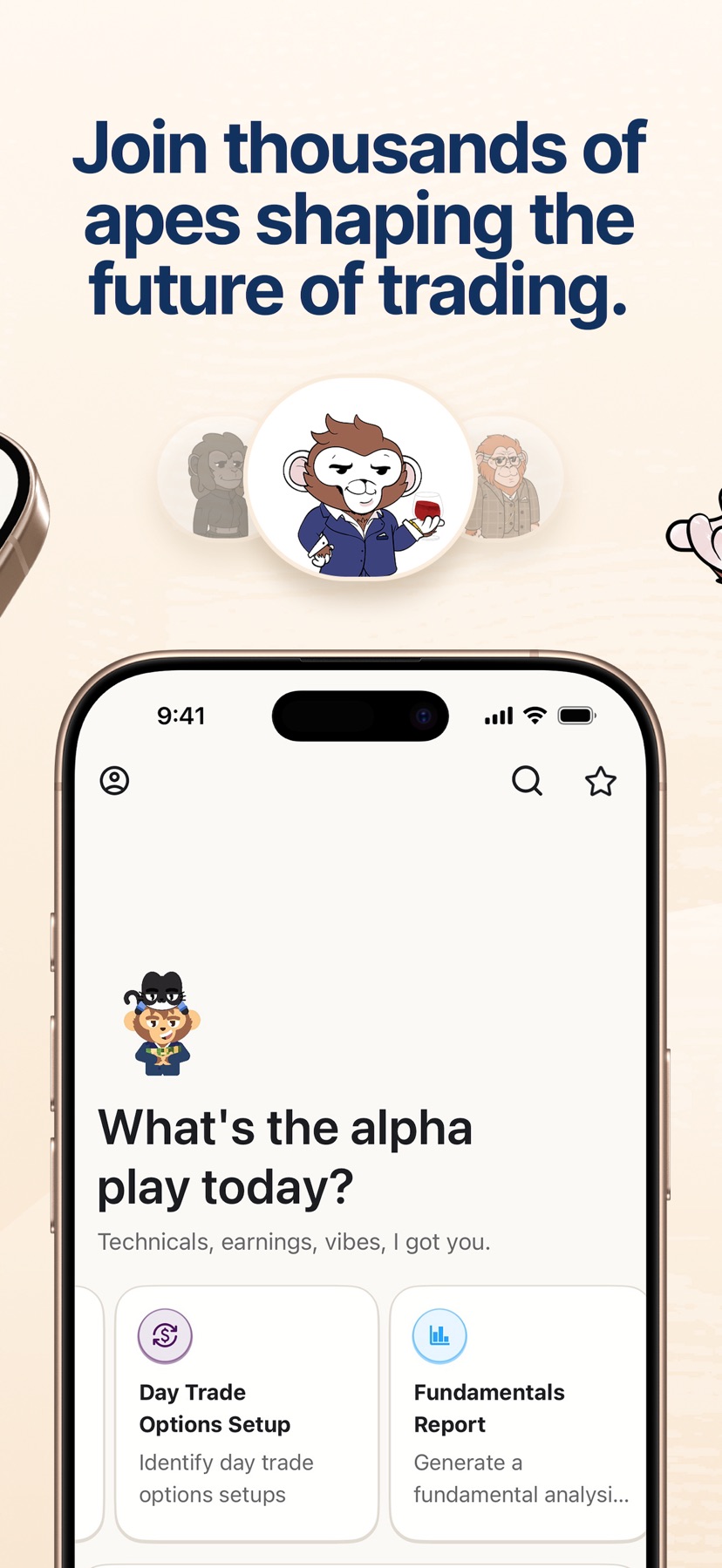 Ask Ape iOS — Style Avatars UI for different trading styles